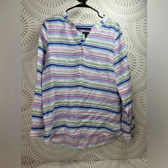 Talbots Women’s Talbots Tunic Pullover Shirt 100% Linen Striped Multi-Color Med‎ - Picture 1 of 6